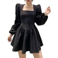 thumbnail image 2 of Qiylii Women Female Dress Slim A-line Long Puff Sleeves Mini Dress,Black S-L, 2 of 9