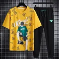thumbnail image 2 of Conjuntos de pantalones de jogging superiores Ropa deportiva Ropa de hombre Chándal negro Camiseta estampada Trajes deportivos de manga corta para hombre Ajuste regular, 2 of 5
