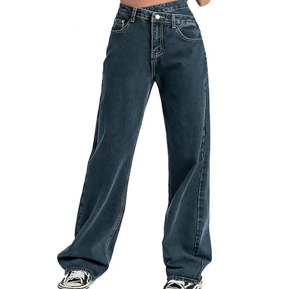 High Waisted Wide Leg Denim Jeans Casual Straight Leg Loose Fit Long Trousers Relaxed Baggy Pants for Women Classic High Rise Denim Pants
