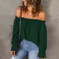 thumbnail image 2 of Off The Shoulder Tops For Women Trendy Frill Ruffle Long Sleeve Shirts Casual Solid Sexy Tees Fall Loose Fit Blouses, 2 of 2