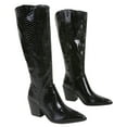 thumbnail image 2 of Berness Women Knee High Western Cowboy Boots Side Zippers Block High Heel Pointed Toe Snakeskin Print LILIBETH Black Patent 6.5, 2 of 6