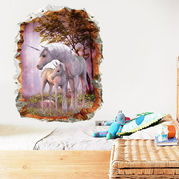 Forest animal flower horse stickers Unicorn Wall Decal Removable Peel and Stick Wall Decals Art Picture Decorations Decor for Teens Girls Bedroom Living Room Murals