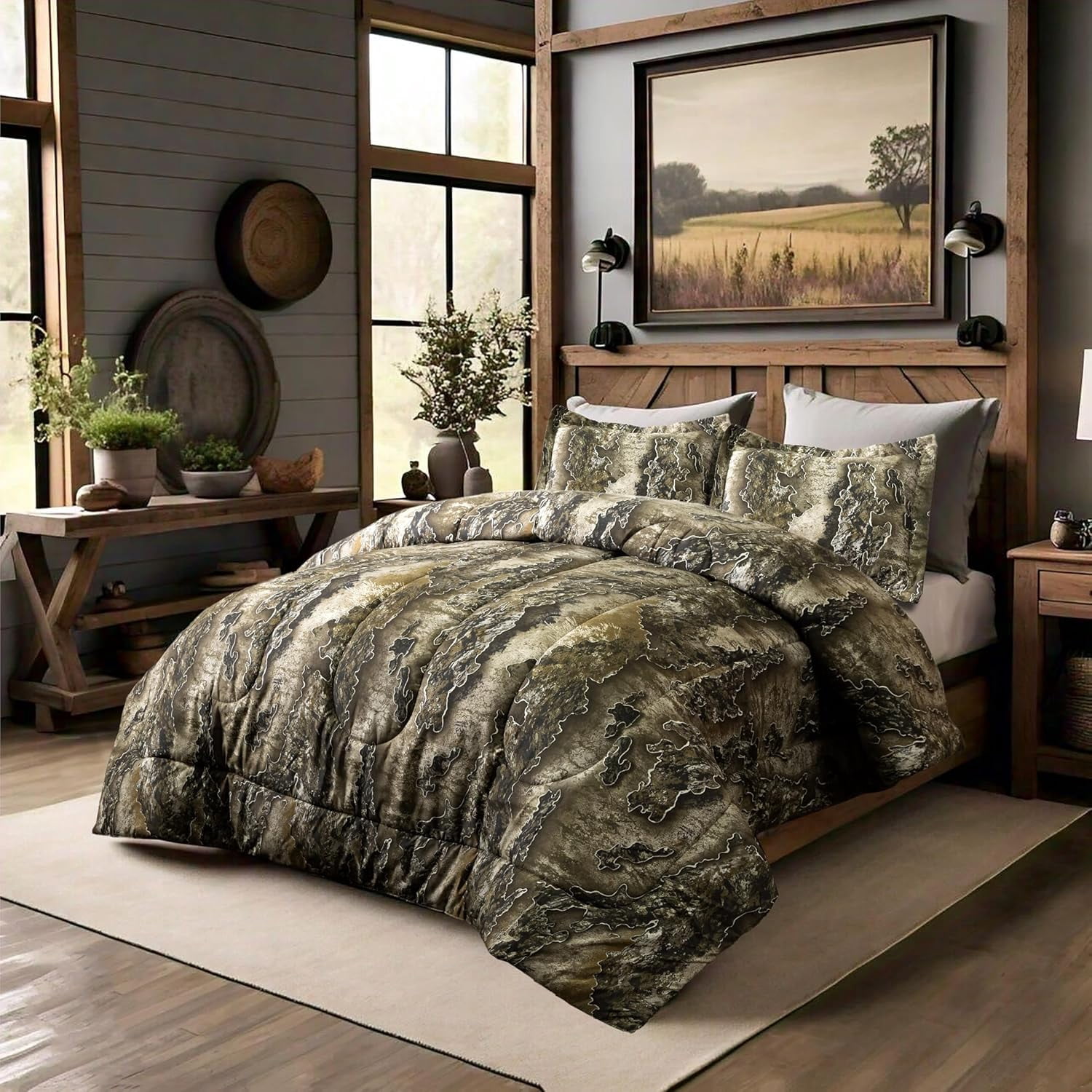 VISI-ONE Realtree Excape Queen 3 Piece Comforter Set – Lightweight Microfiber Bedding with Unisex Rustic Charm, Farmhouse Appeal for Lodges, RVs, Cabins, Nature Lovers, Hunters & Modern Home Décor