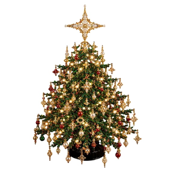 DIY Beaded Christmas Tree Kit Christmas Ornaments, Christmas in July Christmas Tree 3D Beaded Art Kits with Light, Vintage Christmas Tree Decorations