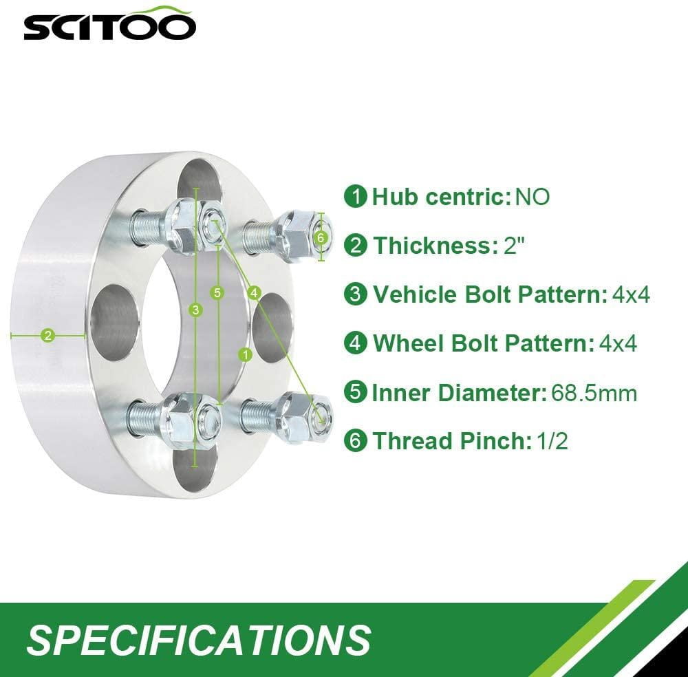 SCITOO 2" Wheel Spacers (Pair) - 4 Lug 4x101.6mm To 4x101.6mm For EZGO & Club Car Golf Carts