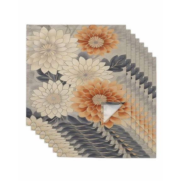 nqOlkjepod Burnt Orange Grey Cloth Napkins Set of 8 Reusable Dinner Napkins, Spring Floral Botanical Retro Cocktail Napkin Washable Table Napkins for Wedding/Holiday Party/Baby Shower 20"x20"