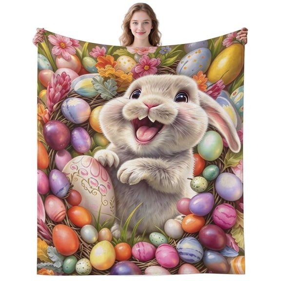Cute Easter Bunny Blanket Gifts for Rabbit Lovers Plush Lightweight Colorful Easter Bunny Throw Blankets for Sofa Couch Easter Birthday 50×40 Inch