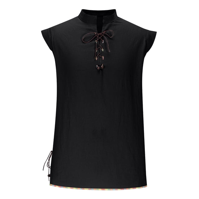 pstuiky Hombres Tanque, Camisa de hombre mejorada sin mangas estilo hippie, informal, playera, con cuello levantado y cuello vuelto. Chaleco para hombre s