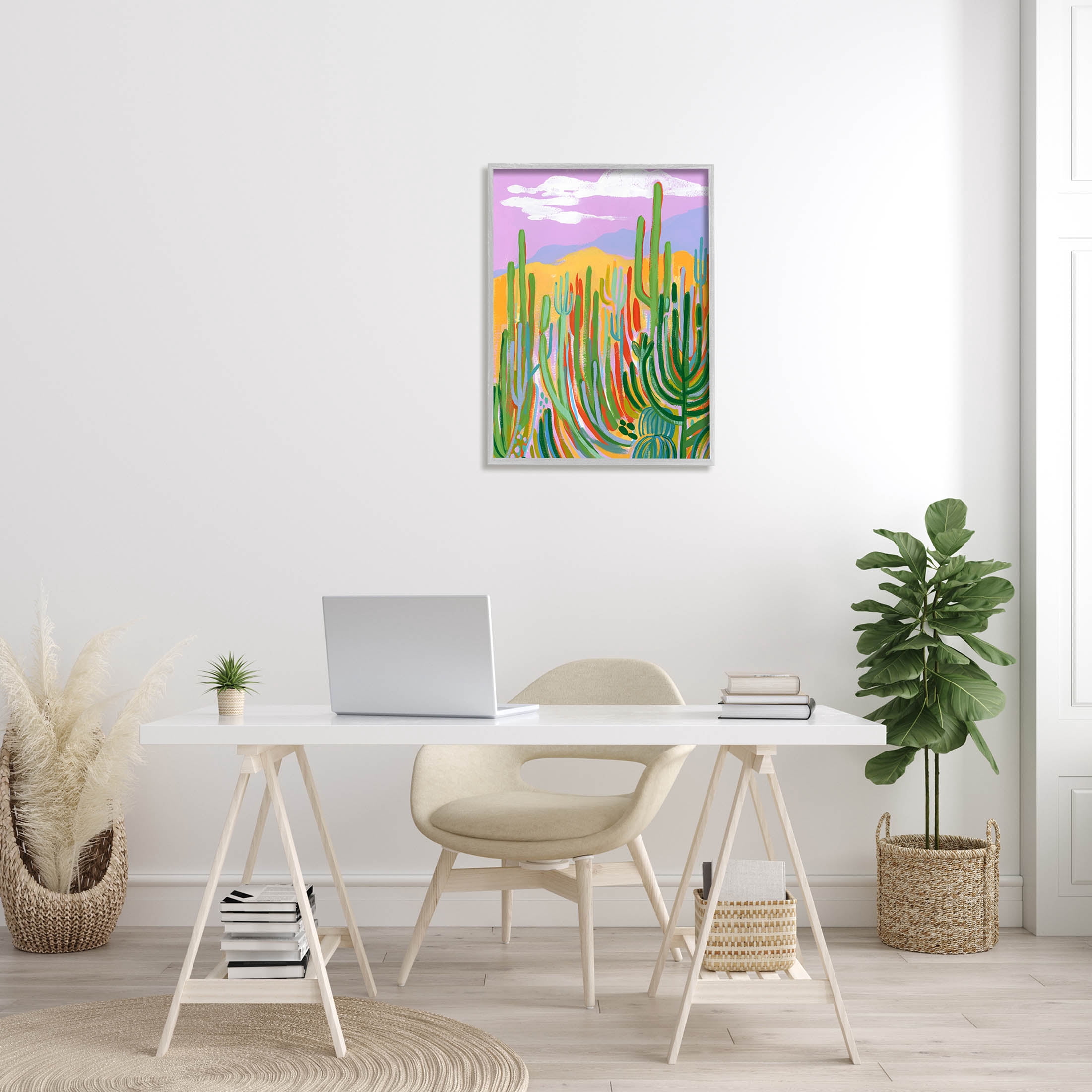 Stupell Industries Modern Desert Scenery Cactus Plants Painting Gray Framed Art Print Wall Art, Design by Laura Marr