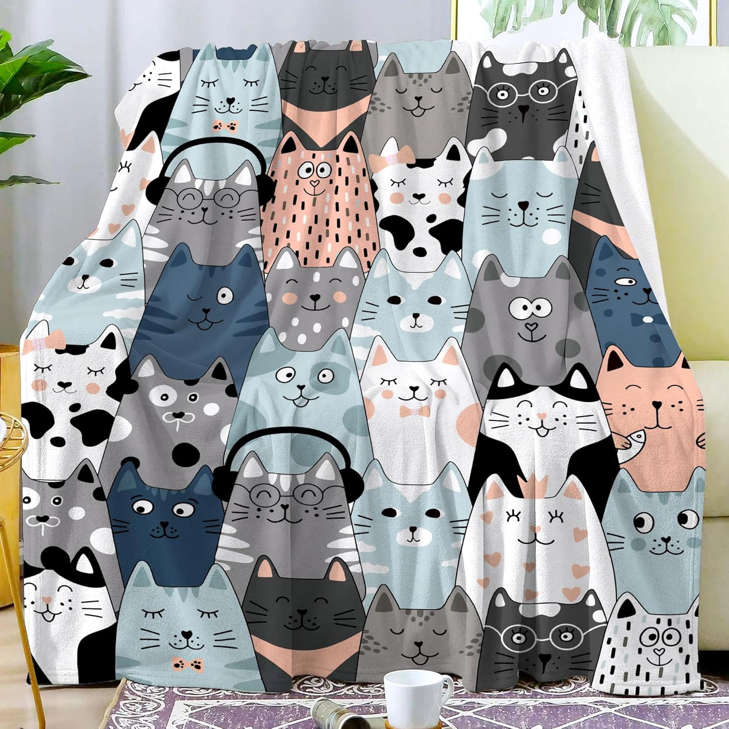 Cat Blanket Ultra Soft Flannel Merch Cat Throw Blanket Stuff Gifts for Cat Lovers for Girls Women Kids Boys Adults 60"X 50"