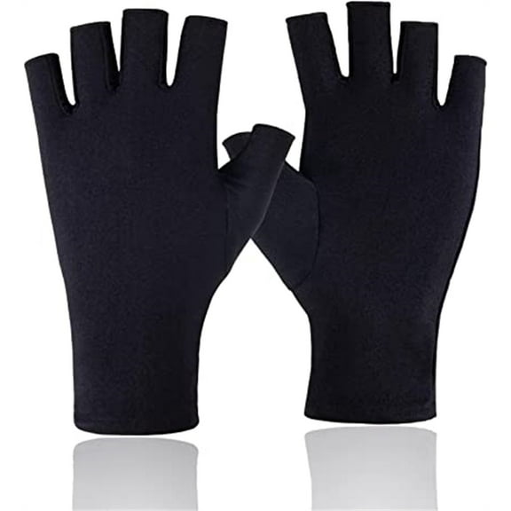 Happon 1 Pair of Skin Tone UV Protective Gloves Gel Nail Professional Anti-Ultraviolet Fingerless Gloves To Protect Hands From UV Lamp Nail Dryer (Black)