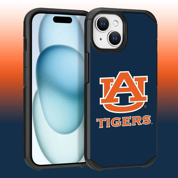 Apple iPhone 15 (6.1) / iPhone 14 (6.1) / iPhone 13 (6.1) - Licensed NCAA of Auburn University Tigers Logo on Dark Blue Textured Dual Layer Case