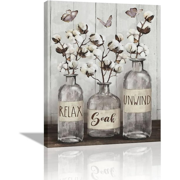 Farmhouse Bathroom Decor Wall Art Rustic Cotton Grey Jar Bathroom