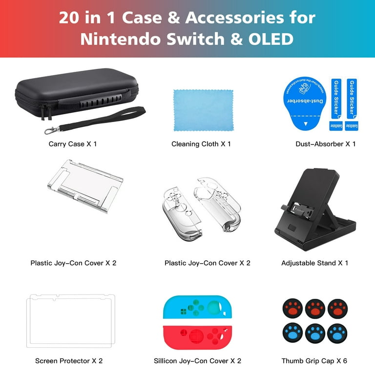 KIMHY Nintendo Switch Case, 20 in 1 Accessories Kit, Screen
