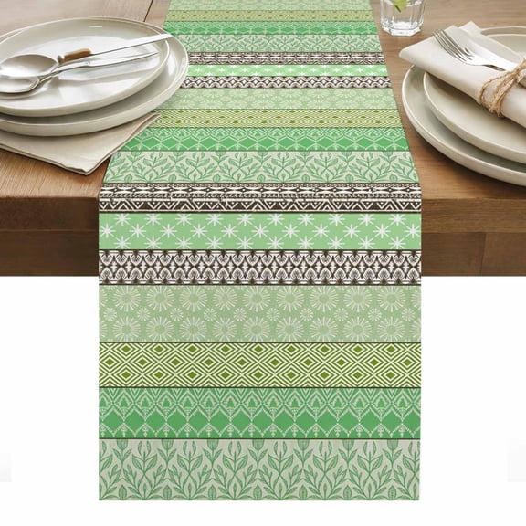 Sage Green Grey Boho Table Runner - 90 Inch Long, Kitchen Dining Table Runner Dresser Scarves, Vintage Ethnic Tribe Abstract Art Farmhouse Decor for Coffee Tables Wedding Party Banquet