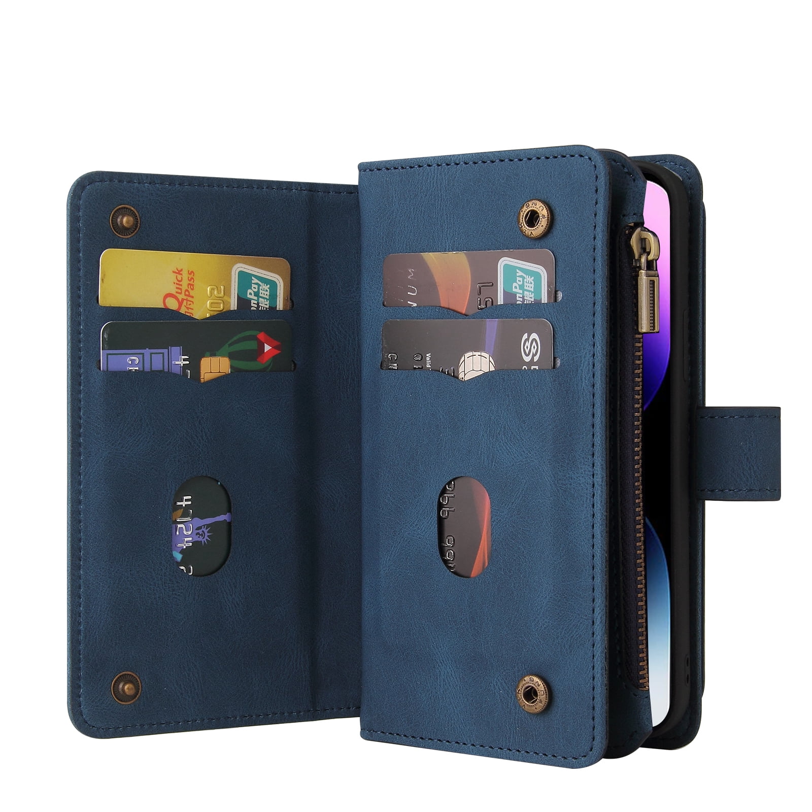 TECH CIRCLE Wallet Case For iPhone 15 Plus,PU Leather Zipper Handbag Purse Flip Cover Kickstand Folio Women Case with Card Slots Holder Wrist Strap for Apple iPhone 15 Plus 6.7" 2023,Blue