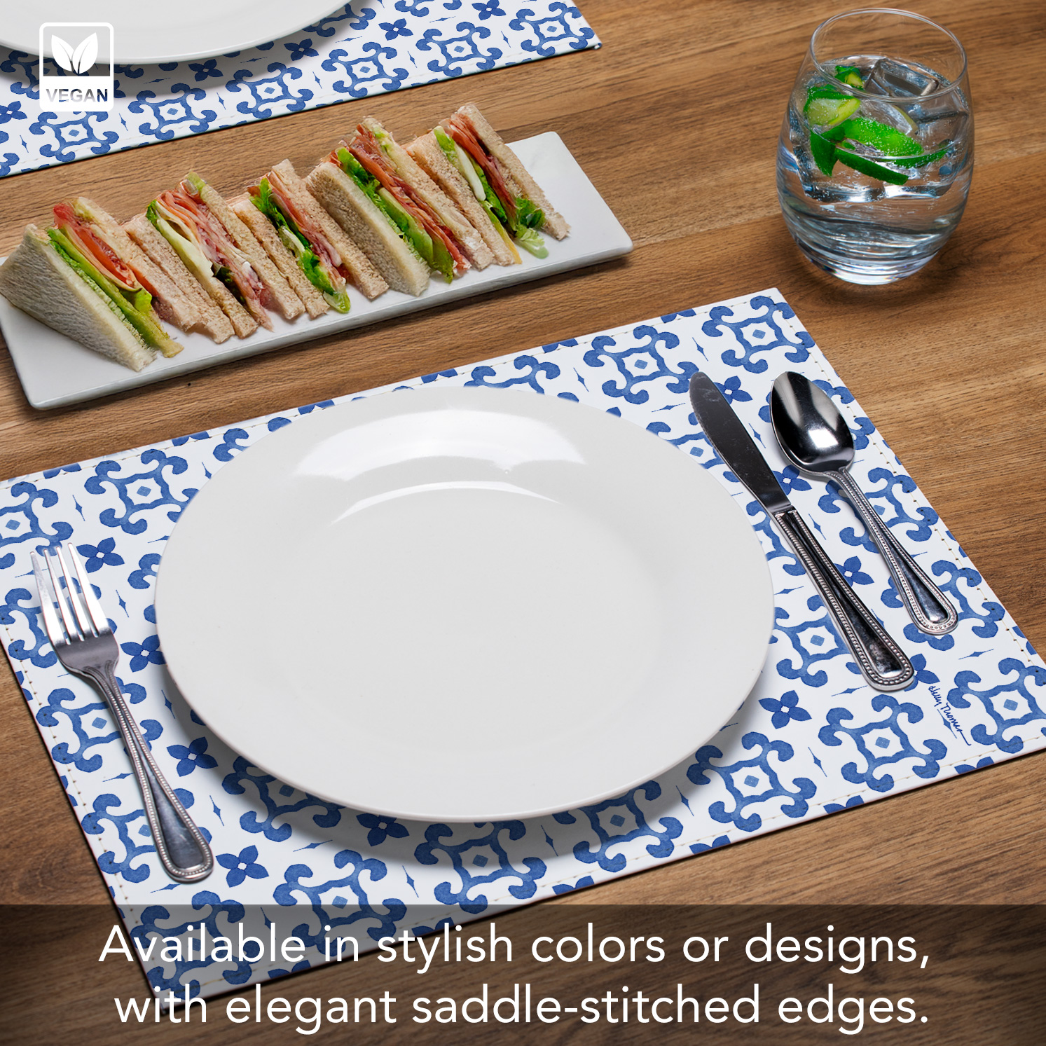 Luxurious Le Jardin Vegan Leather Placemats 4 Pack Look and Feel of Genuine Leather Infused with Copper