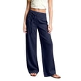 thumbnail image 4 of Lullu Girls Palazzo Pants Pull on Drawstring Loose Straight Leg Trousers, Blue, Sizes 4-13, 4 of 5