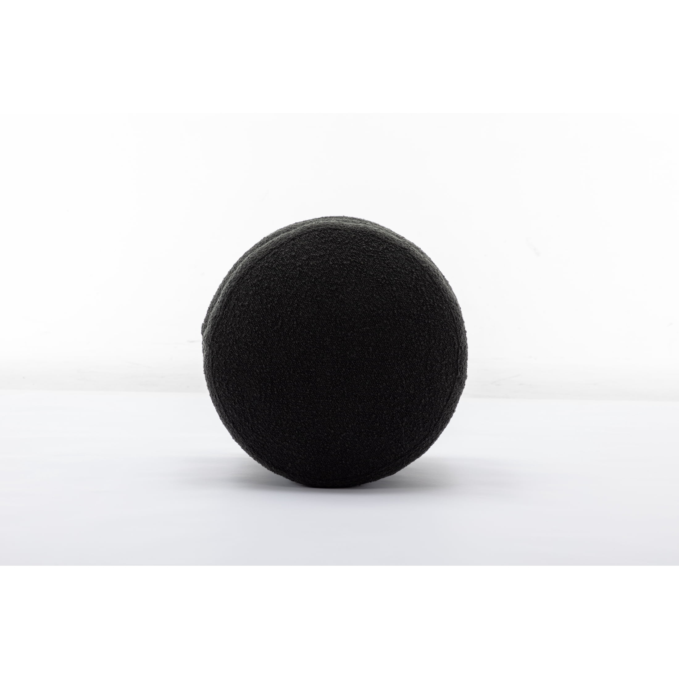 Noble House Blaise Boucle Upholstered Round Ottoman, Footstool with Wooden Frame, for Living Room, Bedroom, Black