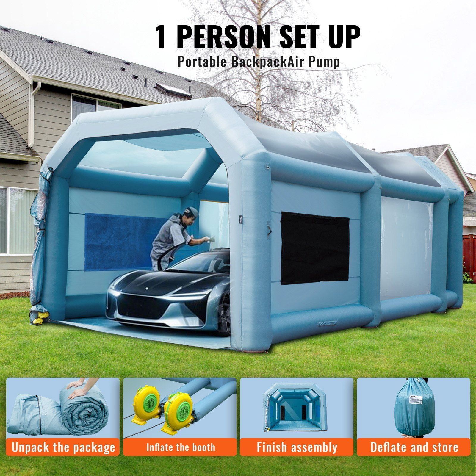 26x15x11ft Inflatable Paint Booth with Dual High-Power 750W+950W Blowers