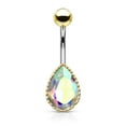thumbnail image 2 of Belly Button Ring with AB Effect Tear Drop Glass Stone 14ga Surgical Steel, 2 of 8