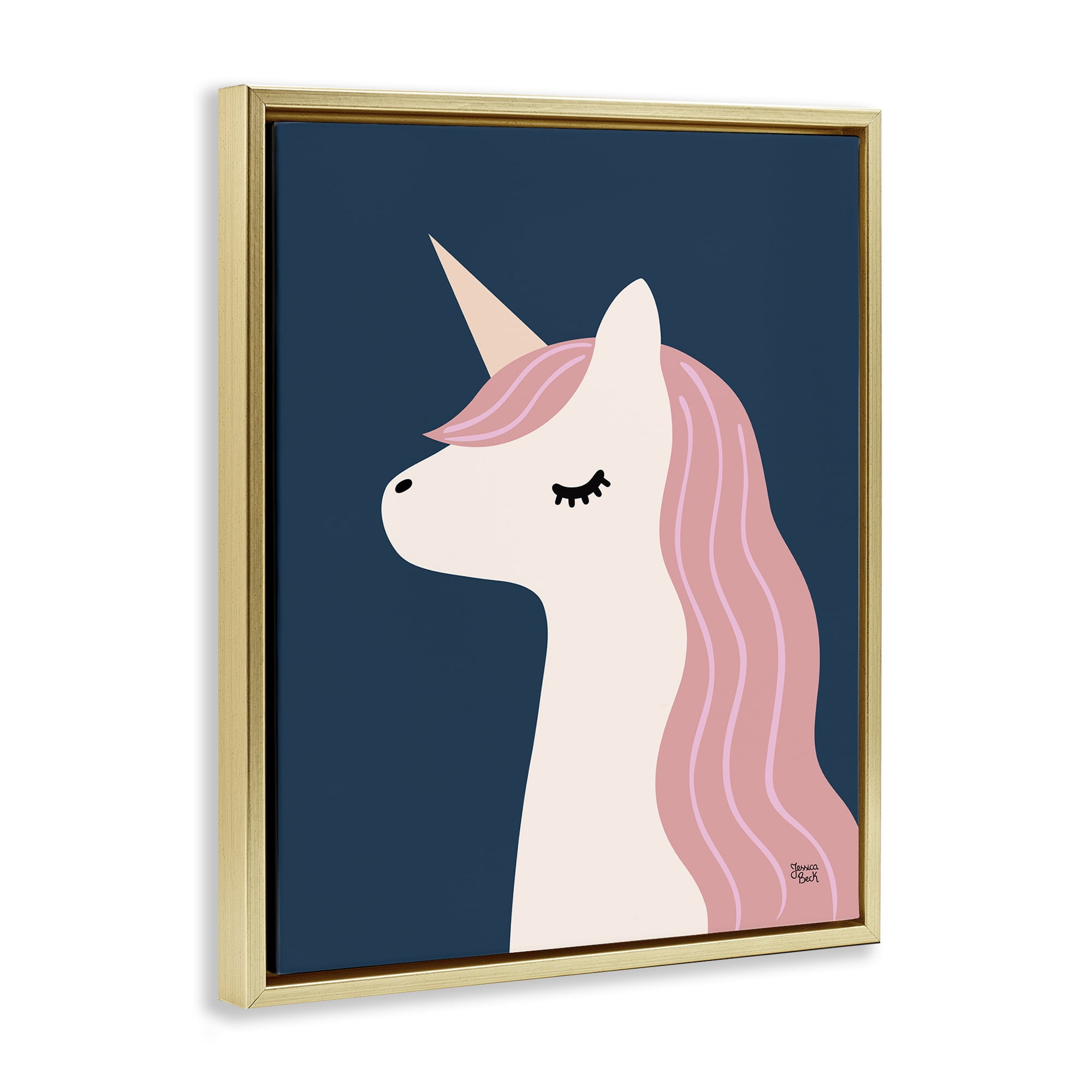 Stupell Industries Relaxed Unicorn on Blue Fantasy & Sci-Fi Painting Gold Floater Framed Canvas Art Print Wall Art, 25 x 31