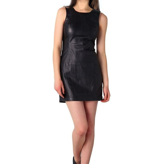 100% Lambskin Leather Beautifully Designed Stylish Black Color Partywear Dress For Women