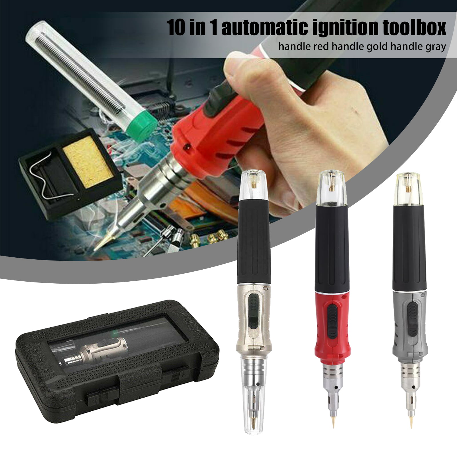 Portable Gas Soldering Iron 3In1 Kit Butane Ignite Welding Torch Tool with Case 