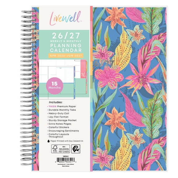 LiveWell® for Blue Sky Monthly Weekly Planner, 7" x 9", Otto Blue 15-Month (April 2026 - June 2027)