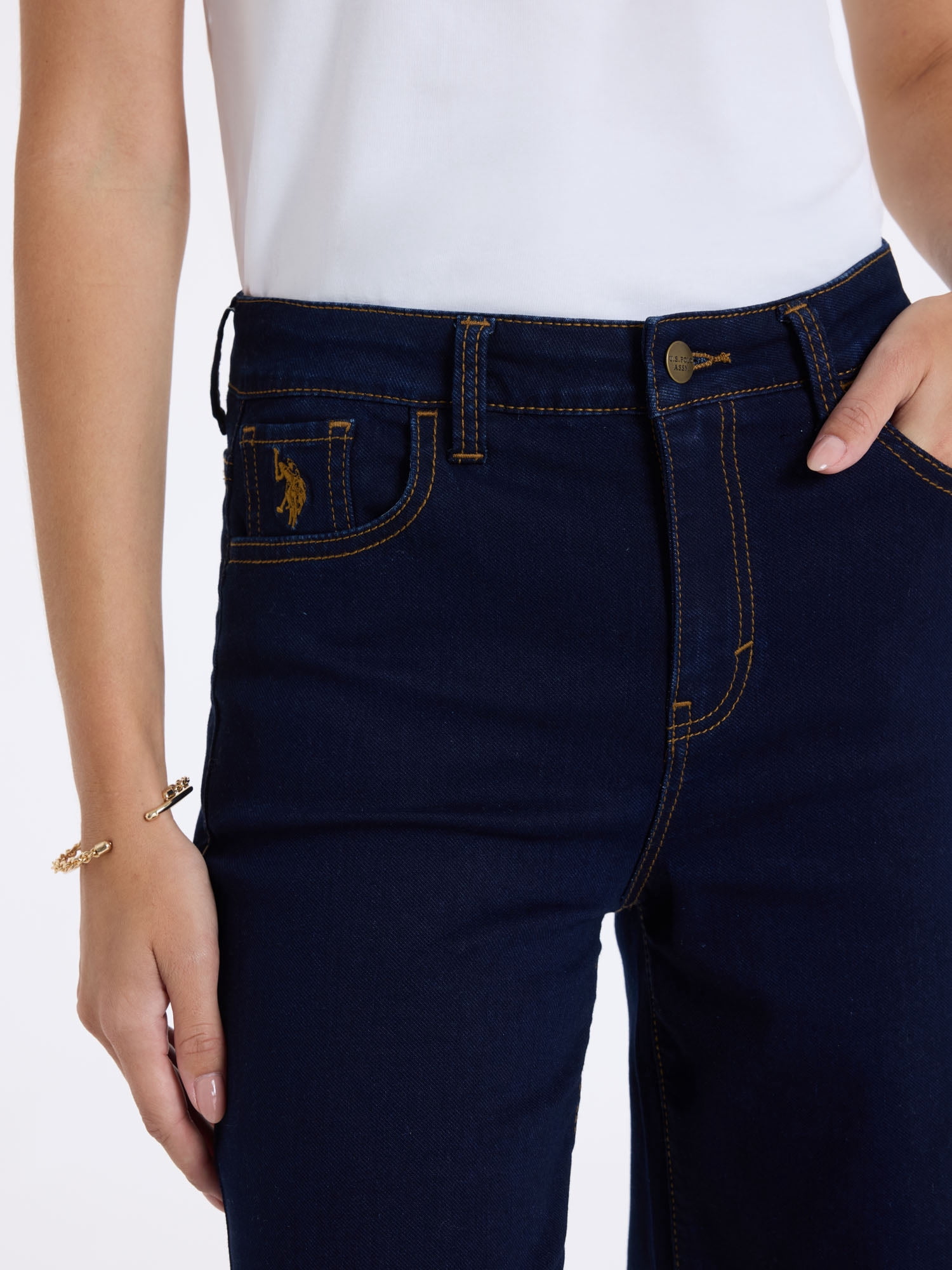 U.S. Polo Assn. Women's High Rise Relaxed Knit Denim Wide Leg Jeans