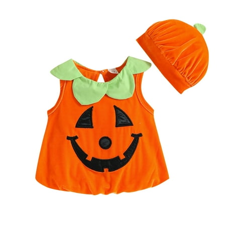 

XINSHIDE Toddler Boys Girls Festival Sleeveless Pumpkin Vest Tops Hat Outfits Baby Clothing