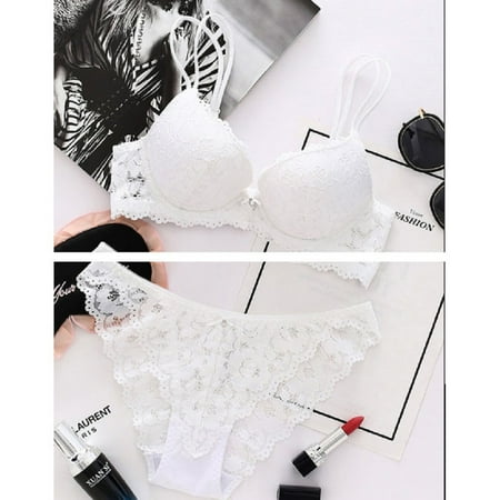 

Lorddream Embroidery Flowers Bra Set Sexy Lace Deep V-neck Thickening Women s Push Up Underwear