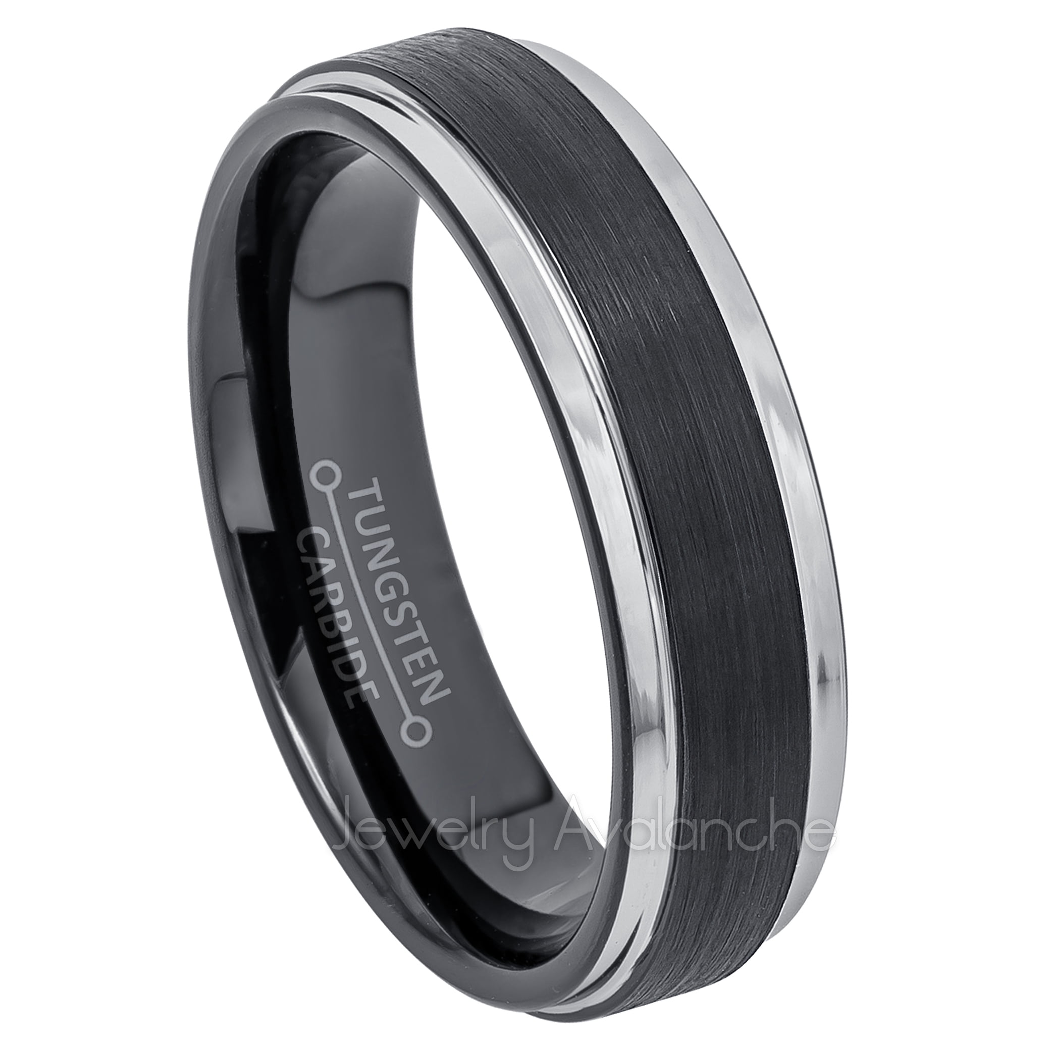 2-Tone Tungsten Wedding Ring - Band for Mens & Womens- 6mm Stepped Edge ...