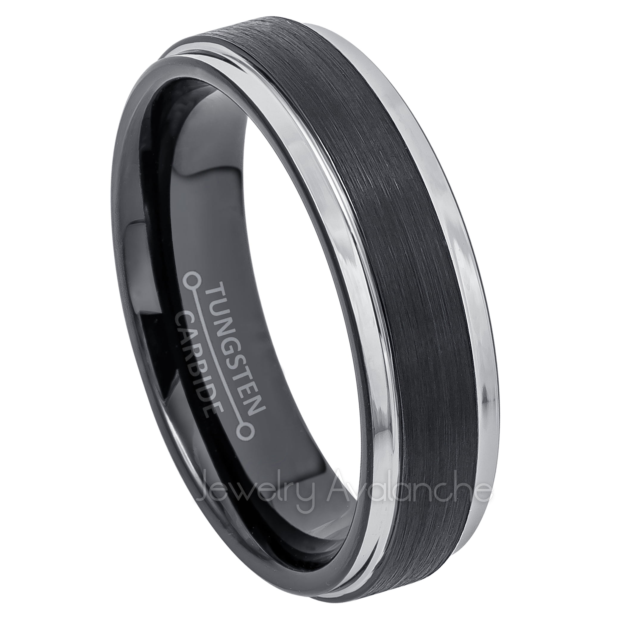 2Tone Tungsten Wedding Ring Band for Mens & Womens 6mm Stepped Edge