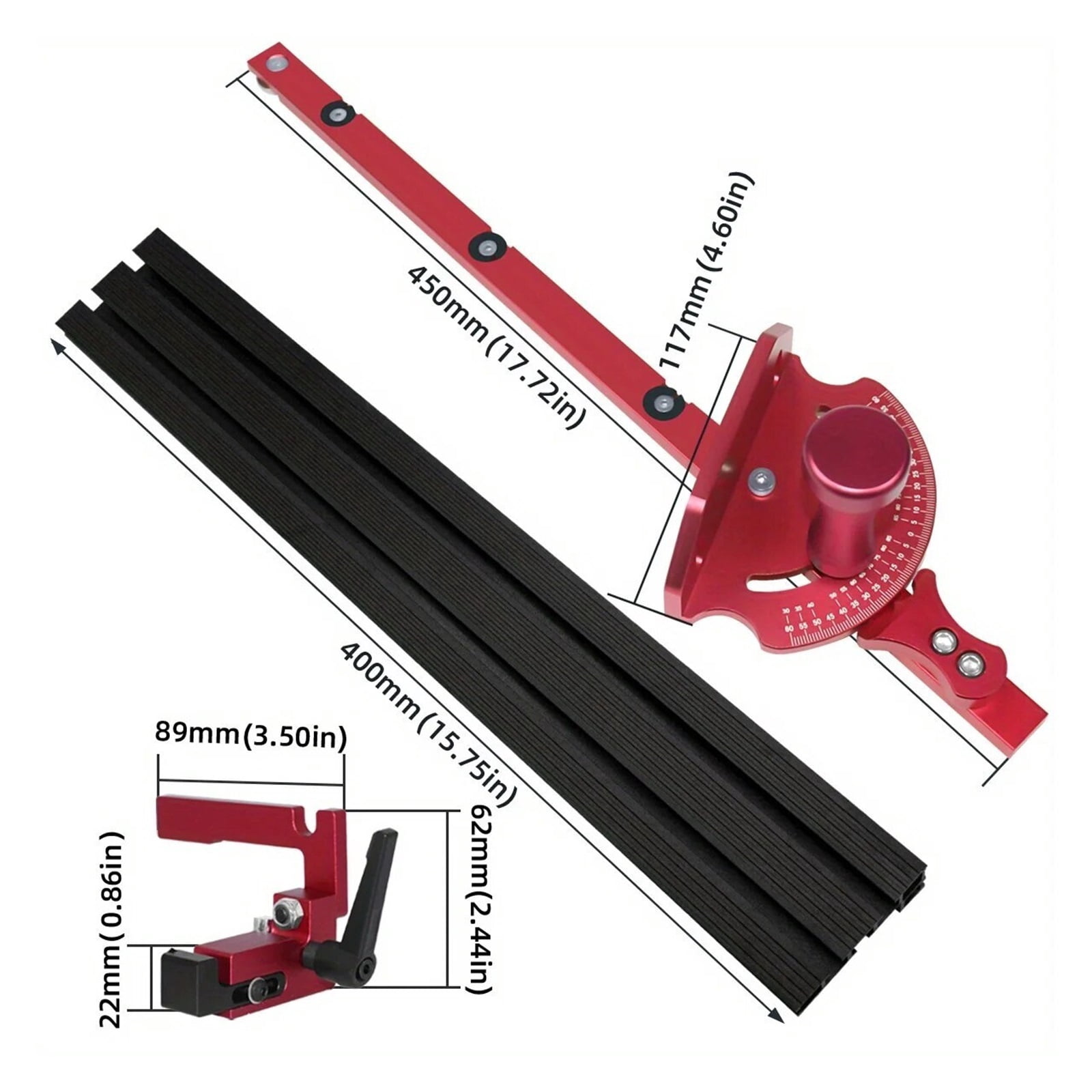 Precision Table Saw Miter Gauge System with 27 Angle Stops and 3/4" X 3/8" T-Slotted Miter Bar