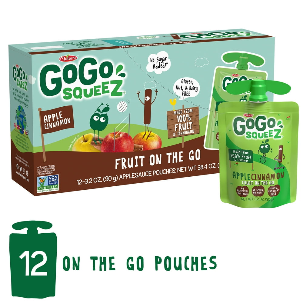 GoGo squeeZ Applesauce Pouches, Apple Cinnamon, 12 Pack