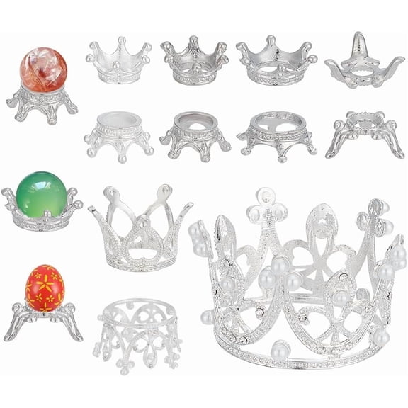 14Pcs 6 Styles Metal Ball Stand Mini Shaped Sphere Holders for Home Decoration Silver Globe Stone Stands for Displaying Glass Balls Natural Rocks Marbles Collections