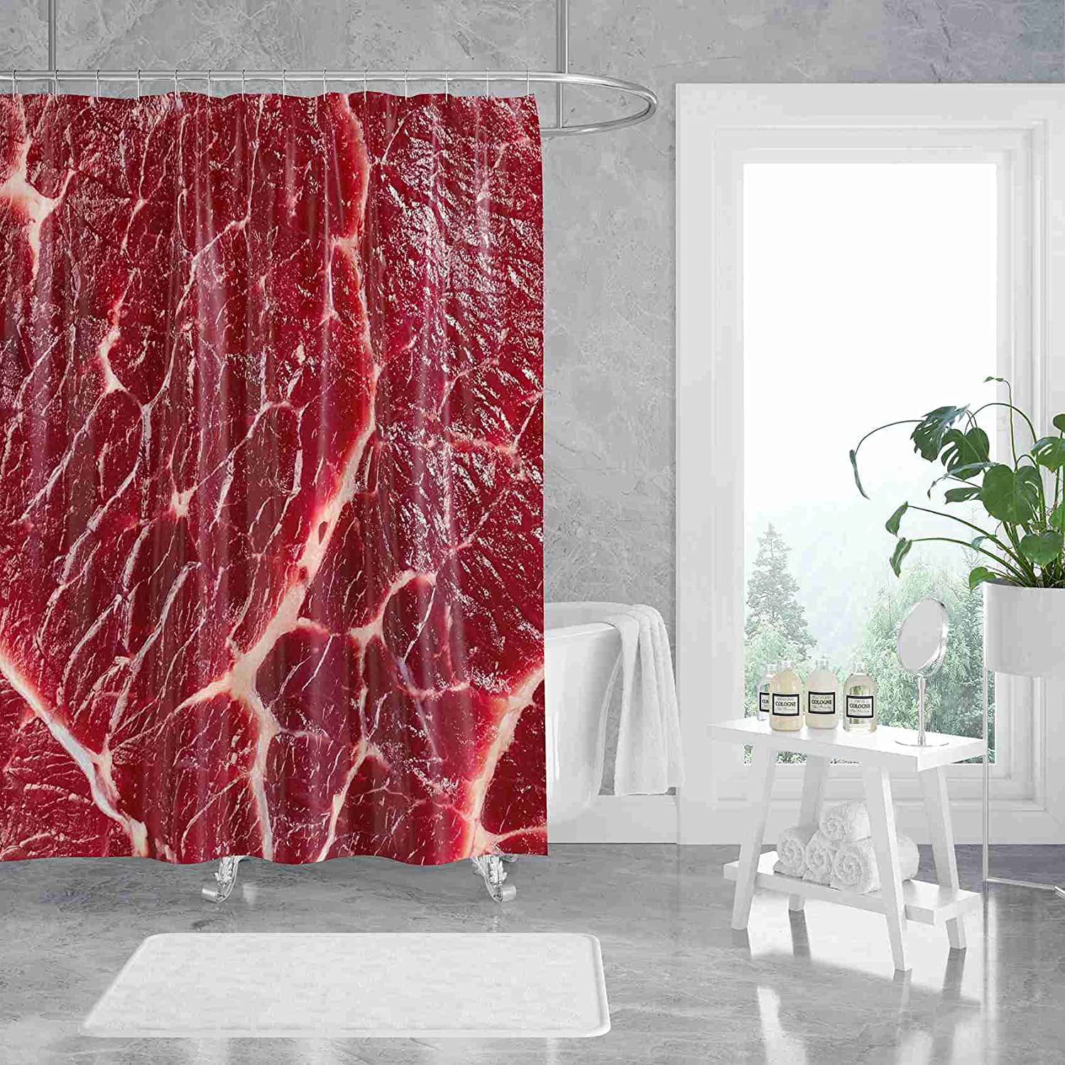 Emvency Fabric Shower Curtain Curtains With Hooks Red Beef Of Meat Raw Food Meal Steak 60 X72 Waterproof Decorative Bathroom Com