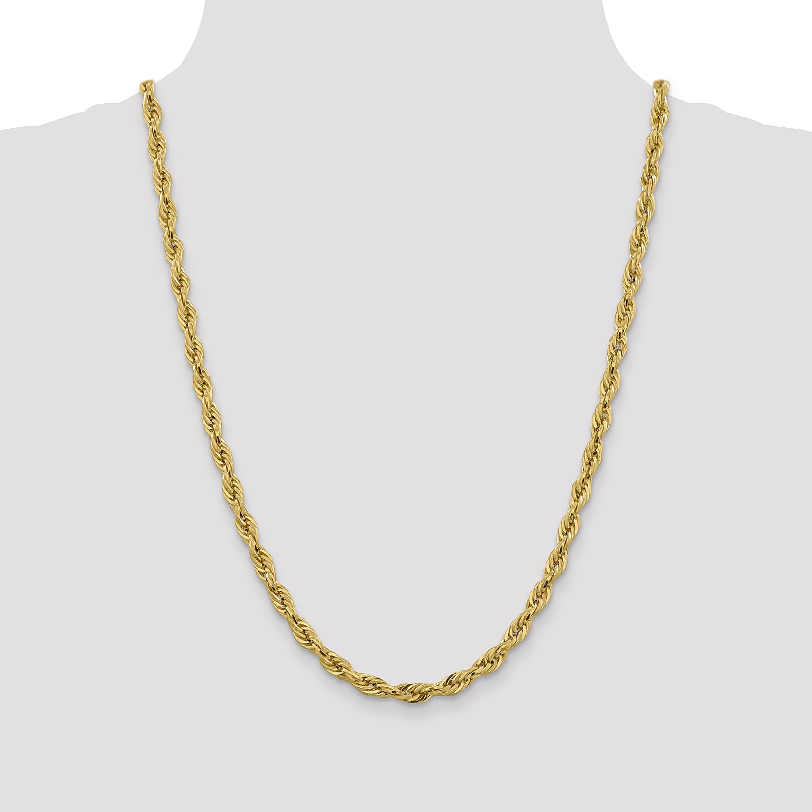 Solid 14k Yellow Gold 1.50mm Diamond-Cut Rope Chain Necklace with
