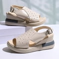thumbnail image 5 of Platform Wedge Sandals for Women Open Toe Slingback Heels Comfortable Soft Footbed Buckle Ankle Strap Walking Shoes Beige Size 9, 5 of 8