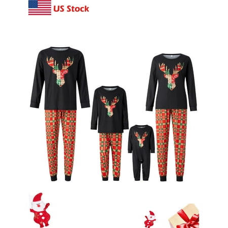 

Sunisery Christmas Parent-child Pajamas Set for Couples Kid Baby Deer Head Long sleeve Shirts + Plaid Pants