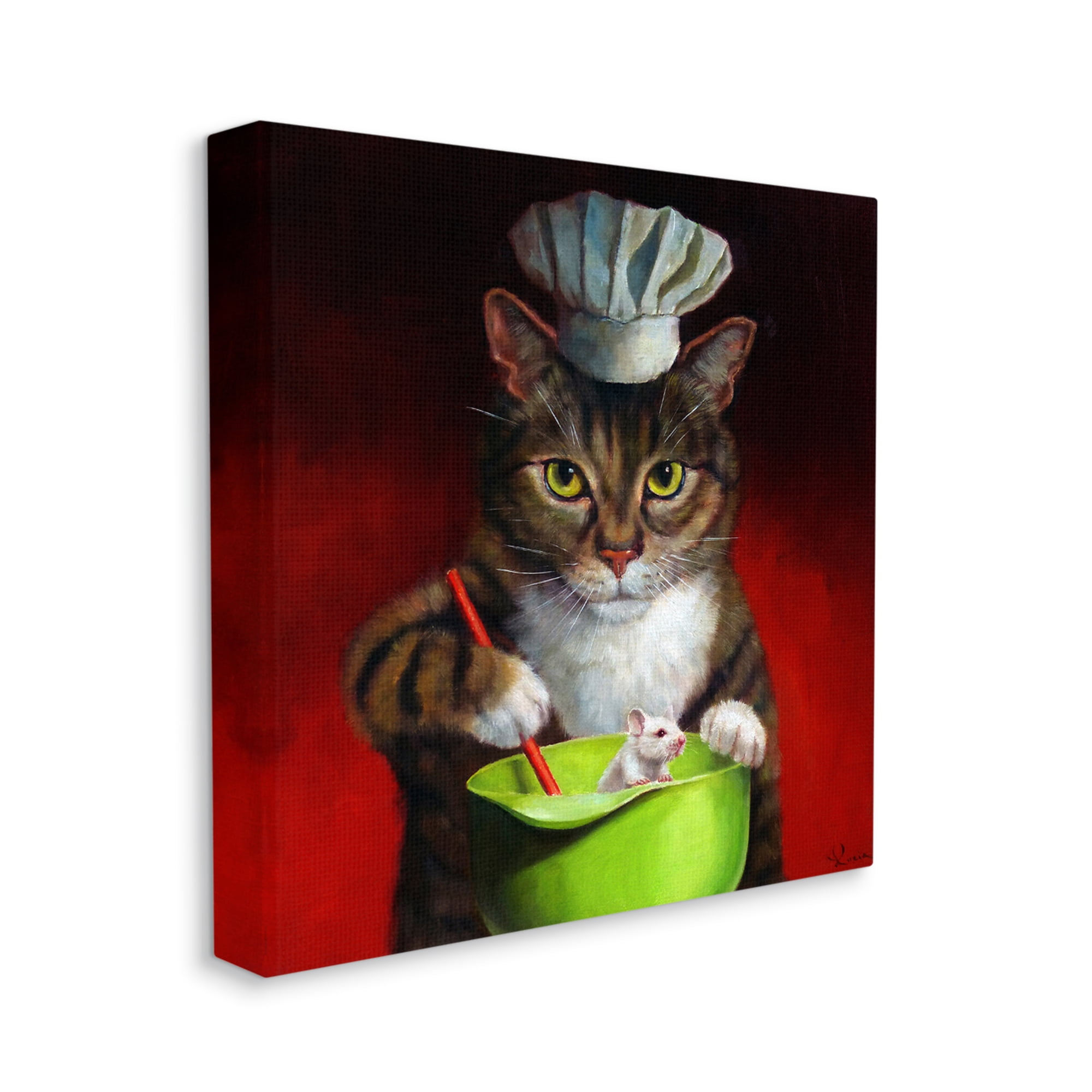 Stupell Industries Cat Chef & Mouse Animals & Insects Painting Gallery Wrapped Canvas Art Print Wall Art, 17 x 17