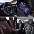 thumbnail image 4 of Yuyamidu Hummingbird Car Seat Cover Set 14 PCS Purple Rose Car Headrest Covers Steering Wheel Cover Seat Belt Covers Armrest Pad Cup Coasters Key Ring, 4 of 7