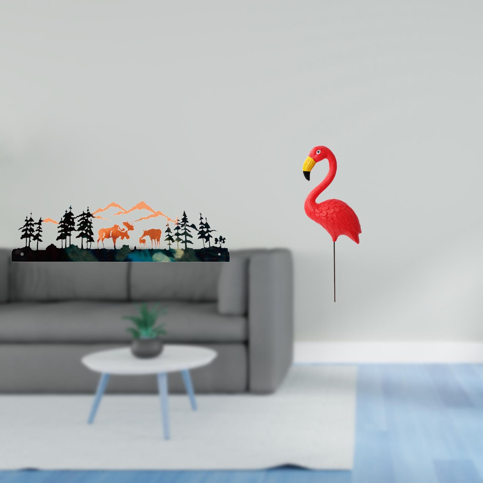 Flamingo Garden Stake Wall Sculpture Boho Flowers Metal Ornament for Spring Indoor Outdoor Yard Art