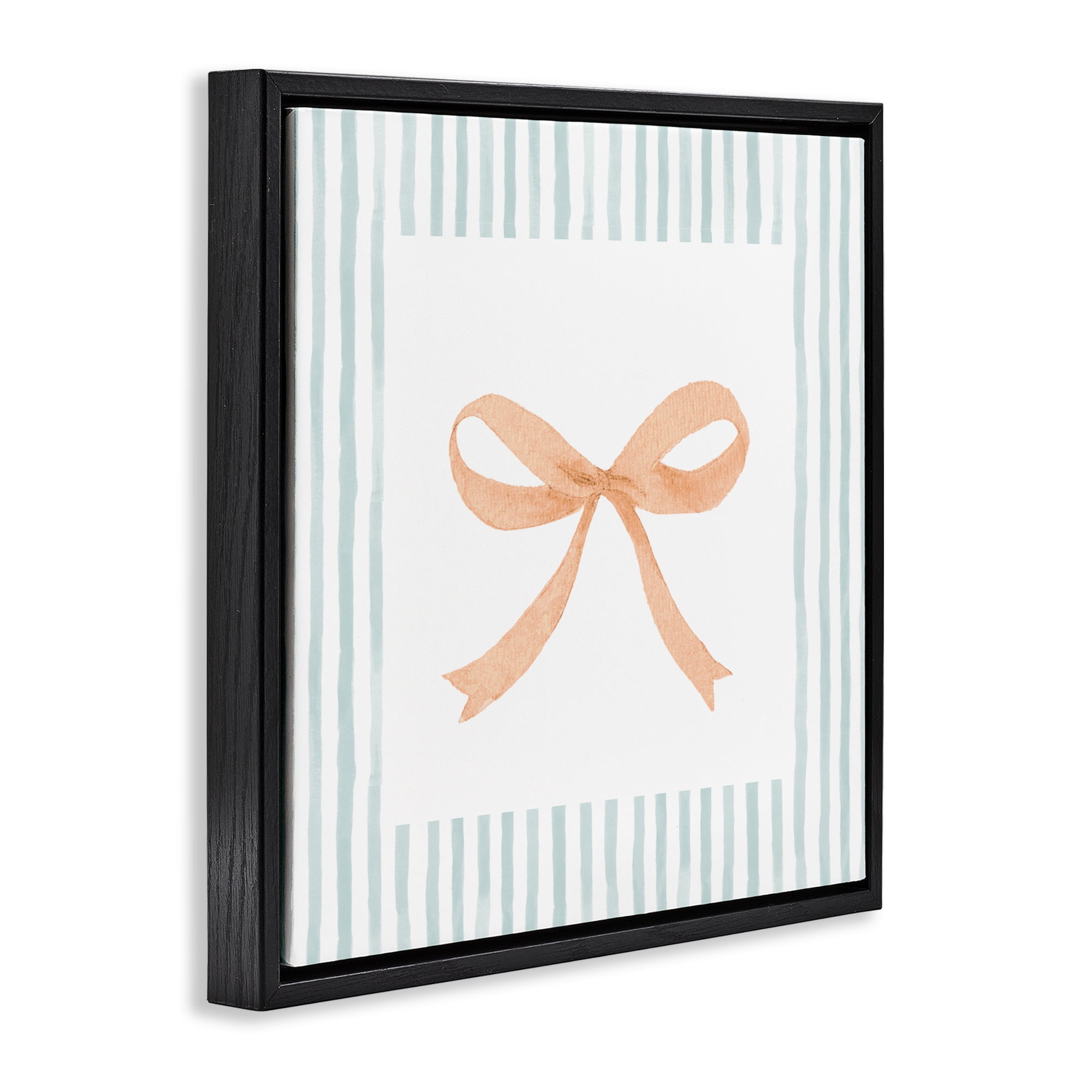 Stupell Industries Orange Bow with Stripe Border Black Framed Floater Canvas Wall Art, design by Patricia Pinto