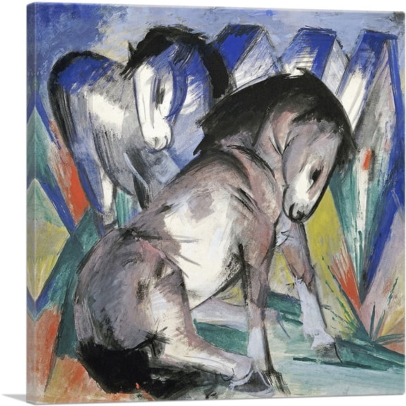 ARTCANVAS Two Horses 1913 Canvas Art Print by Franz Marc - Size: 18" x 18" (1.50" Deep)