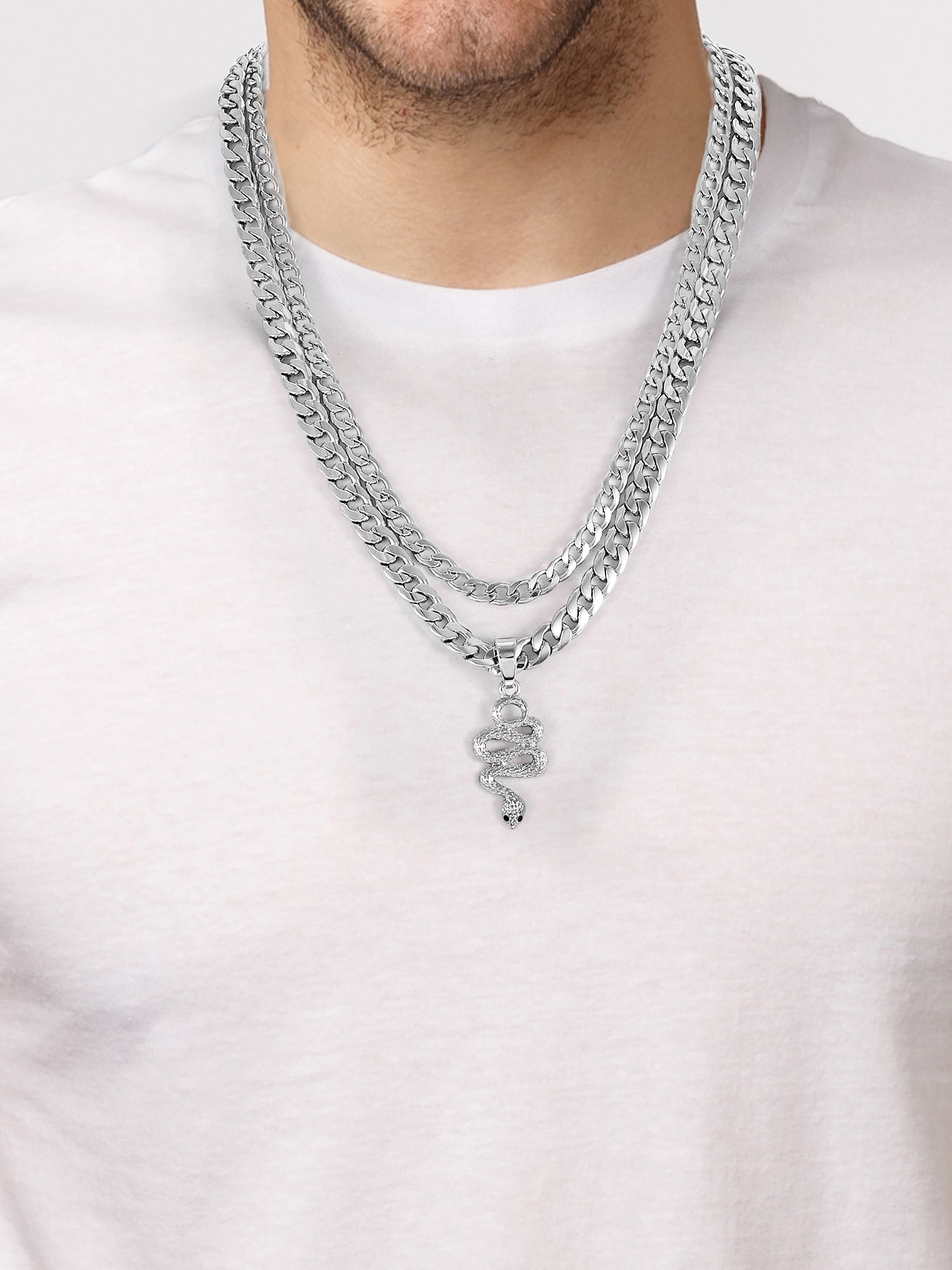 No Boundaries Men's Snake Pendant Necklace, Silver