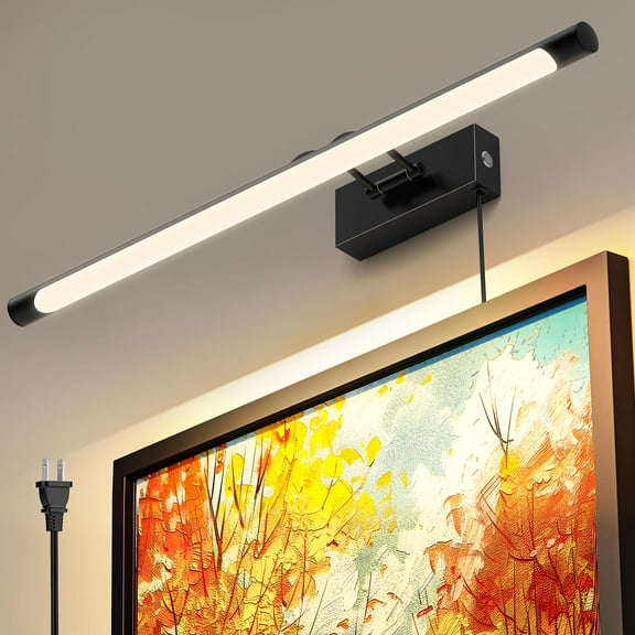 Picture Light for Wall Mural Art - 24-Inch Plug-In LED Design with On/Off Switch - Adjustable 3000K Warm White Brightness for Gallery Paintings, Dartboards, and Artwork Display (Black Finish)