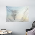 thumbnail image 1 of Winter Tapestry, Frozen Tree on Sunny Winter Morning Rising Sun Landscape Deserted Land, Wall Hanging for Bedroom Living Room Dorm Decor, 60W X 40L Inches, Pale Blue Cream White, by Ambesonne, 1 of 2