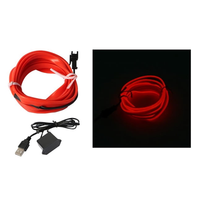 Tira de luces LED de neón para interior de coche, alimentada por USB, 5 V, 9,8 pies, color rojo